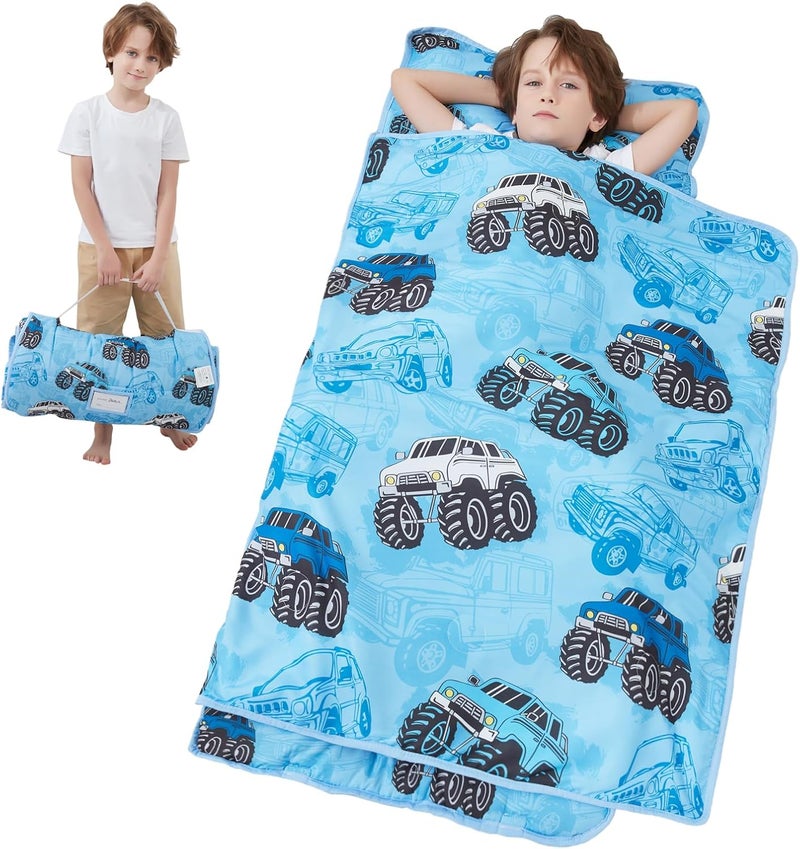 softan Toddler Nap Mat with Pillow and Blanket, Extra Large Rolled Napping Mats,Toddler Sleeping Bag for Daycare,Kids Sleeping Bags for Sleepover,Toddler Sleeping Bag Camping - Image 1